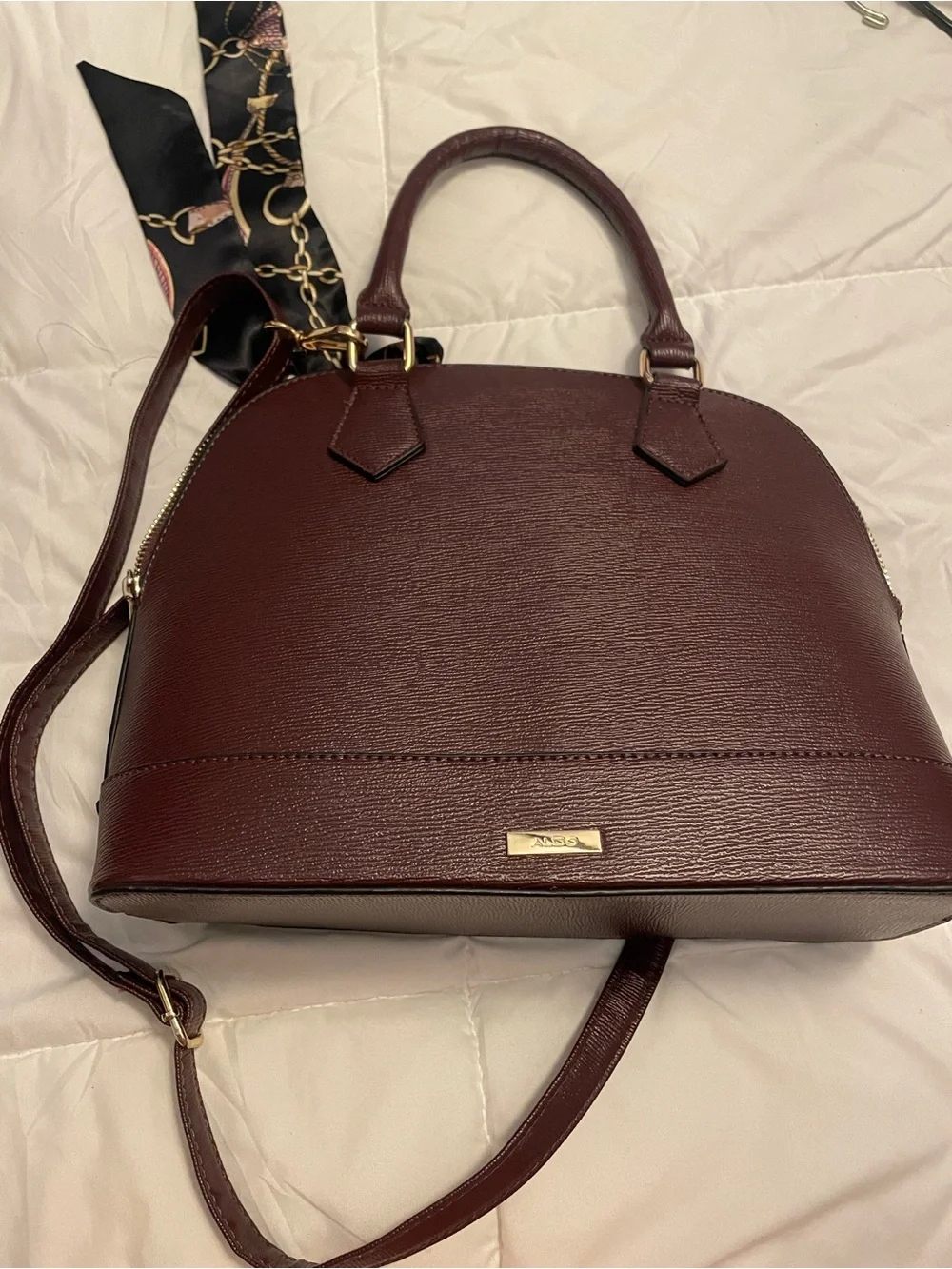Aldo Burgundy Dome Satchel with Scarf Accent